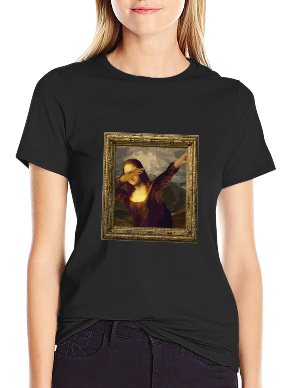 Dabbing Mona Lisa Graphic Tee - Black