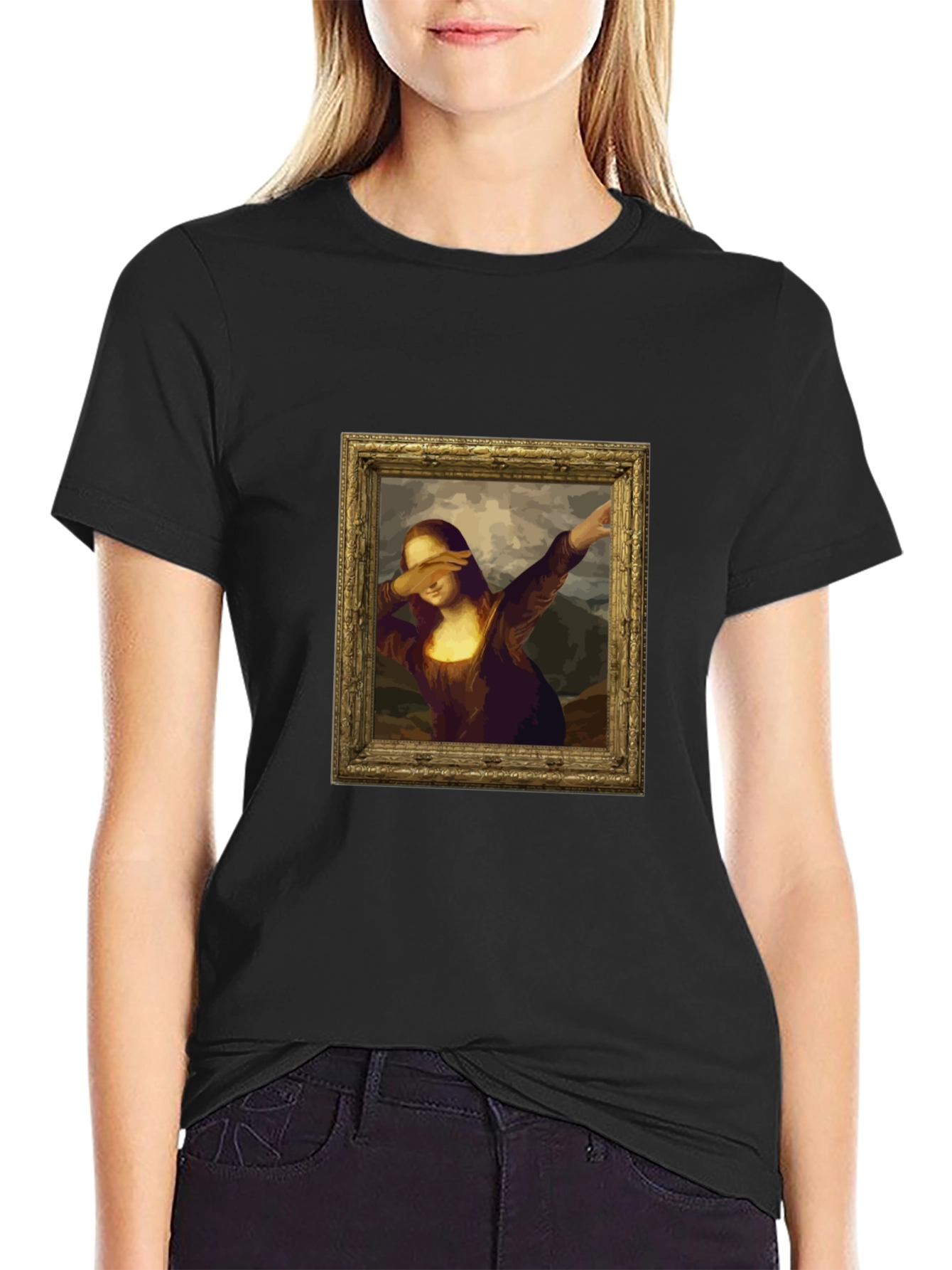 Dabbing Mona Lisa Graphic Tee - Black