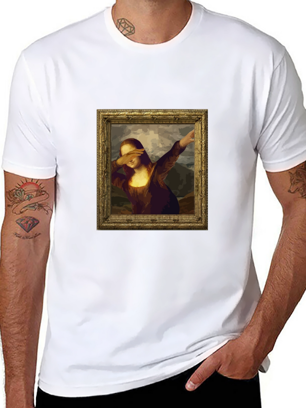 Dabbing Mona Lisa Graphic Tee - Black