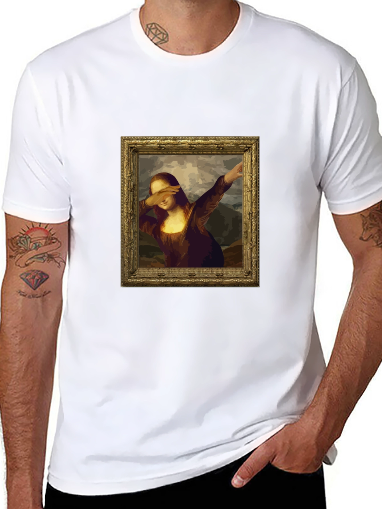 Dabbing Mona Lisa Graphic Tee - Black
