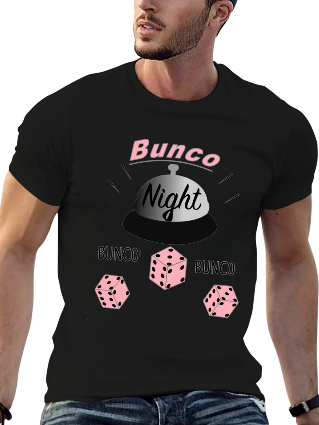 Bunco Night Black T-Shirt with Dice Graphic