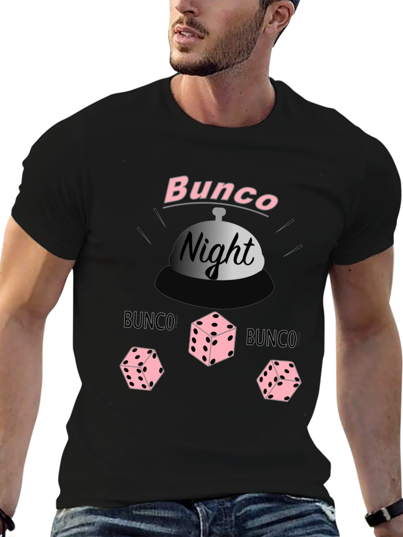 Bunco Night Black T-Shirt with Dice Graphic
