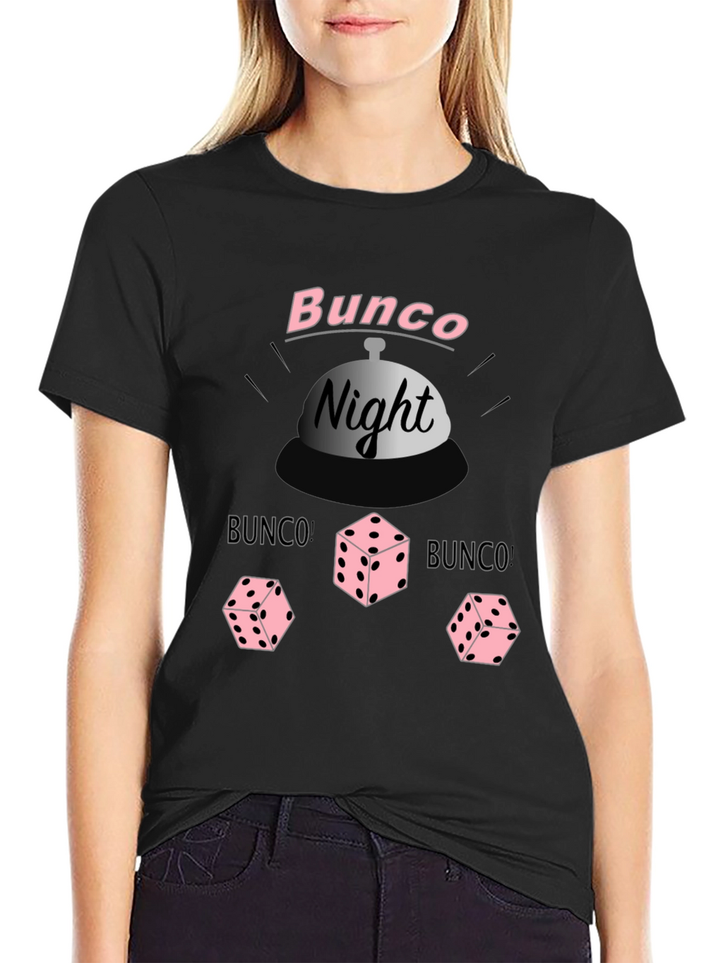 Bunco Night Black T-Shirt with Dice Graphic