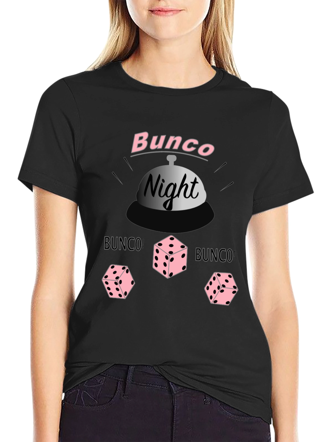 Bunco Night Black T-Shirt with Dice Graphic