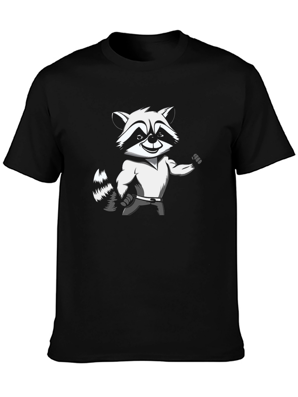 Raccoon Cartoon Graphic Tee - Black