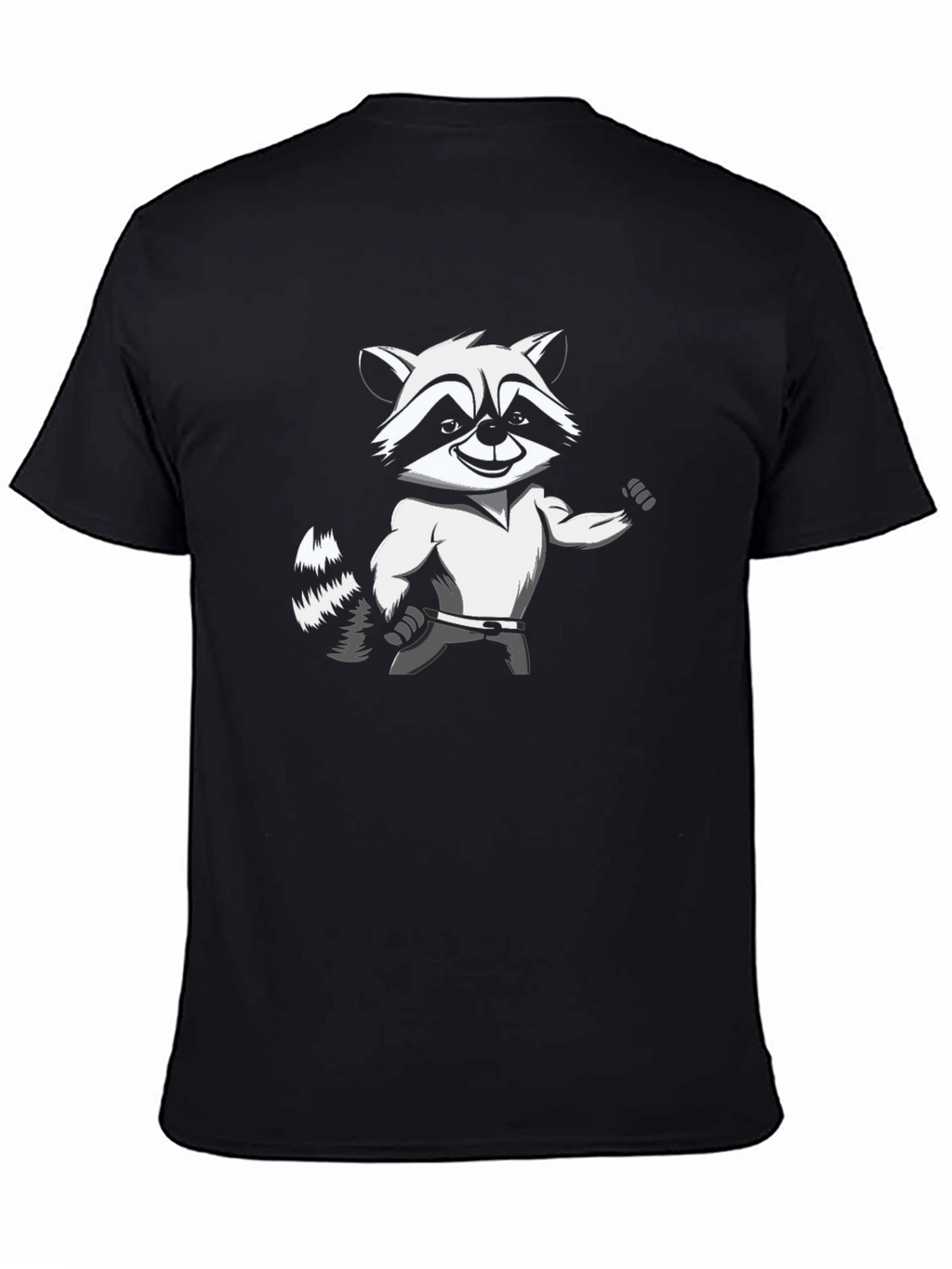 Raccoon Cartoon Graphic Tee - Black