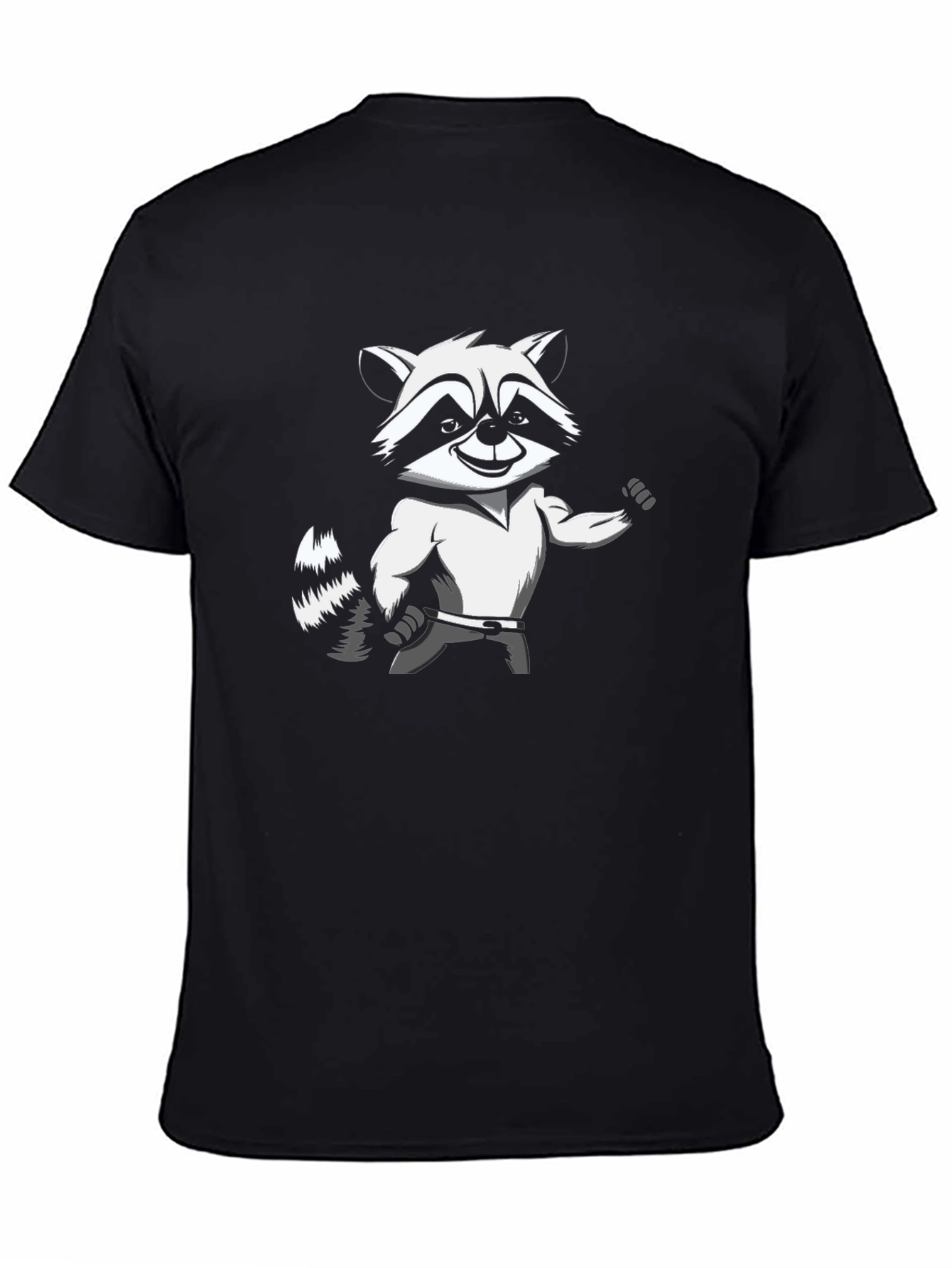 Raccoon Cartoon Graphic Tee - Black