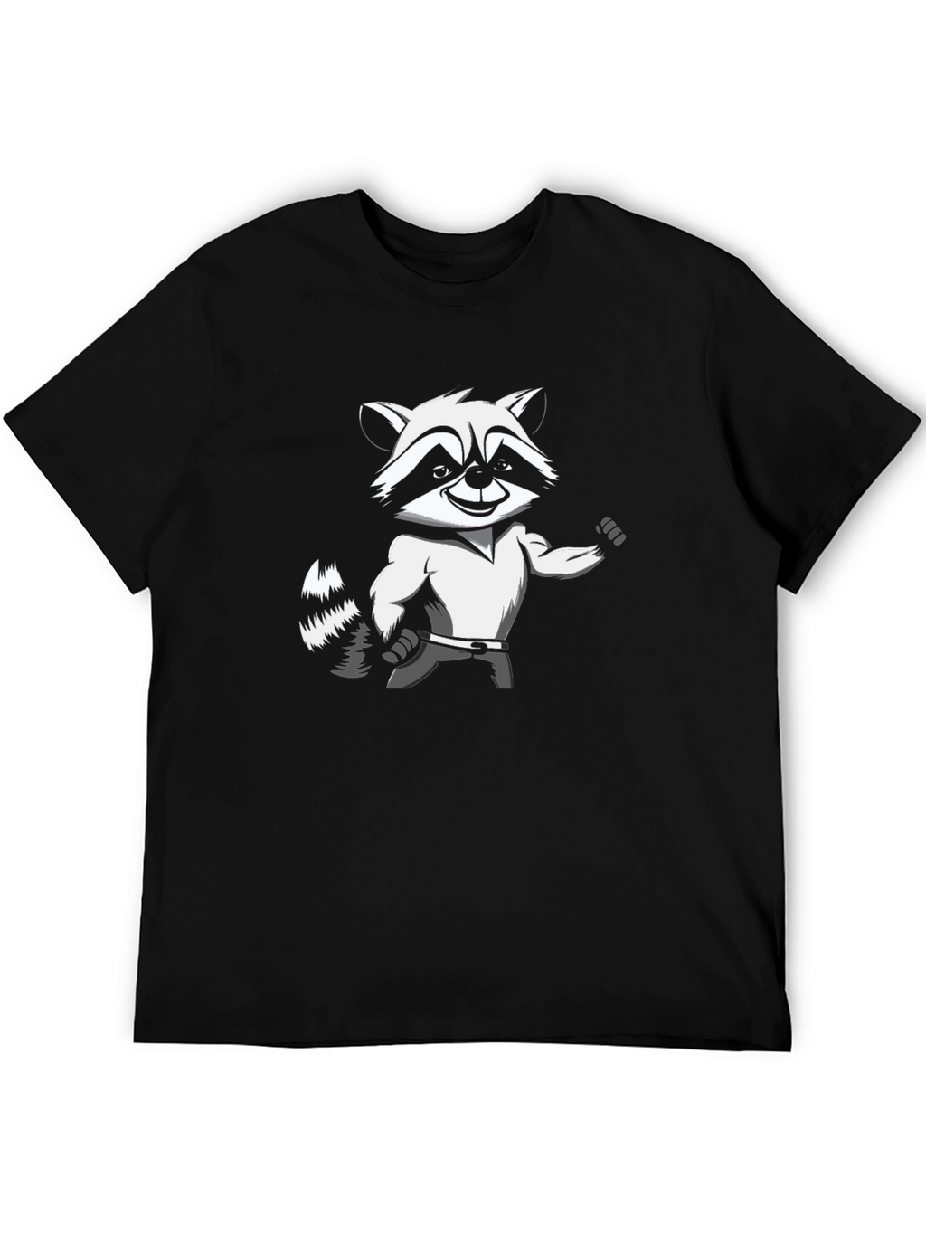 Raccoon Cartoon Graphic Tee - Black