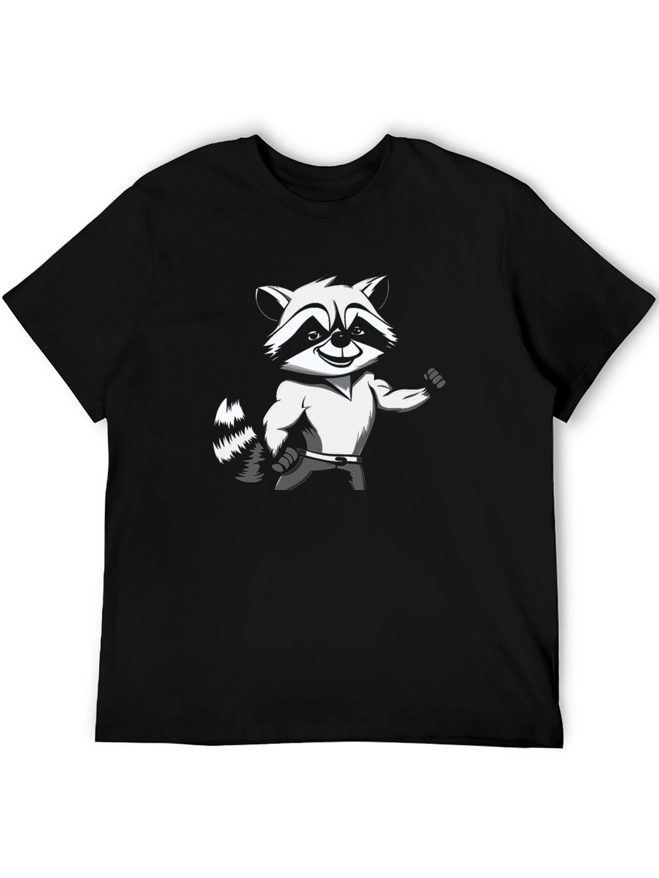 Raccoon Cartoon Graphic Tee - Black