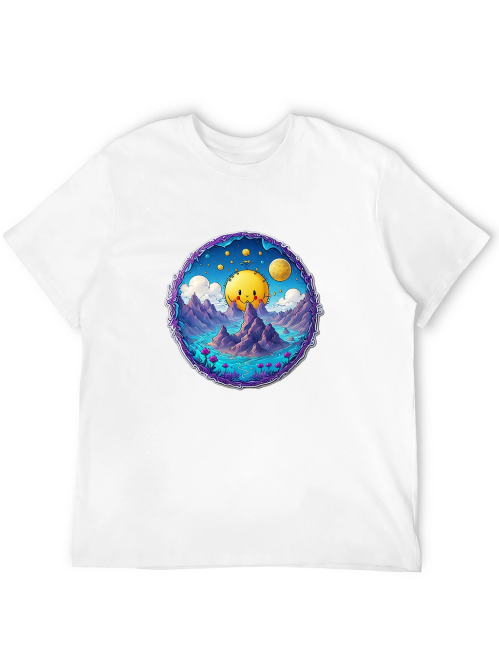 Cartoon Sun T-Shirt - Black Cotton Tee