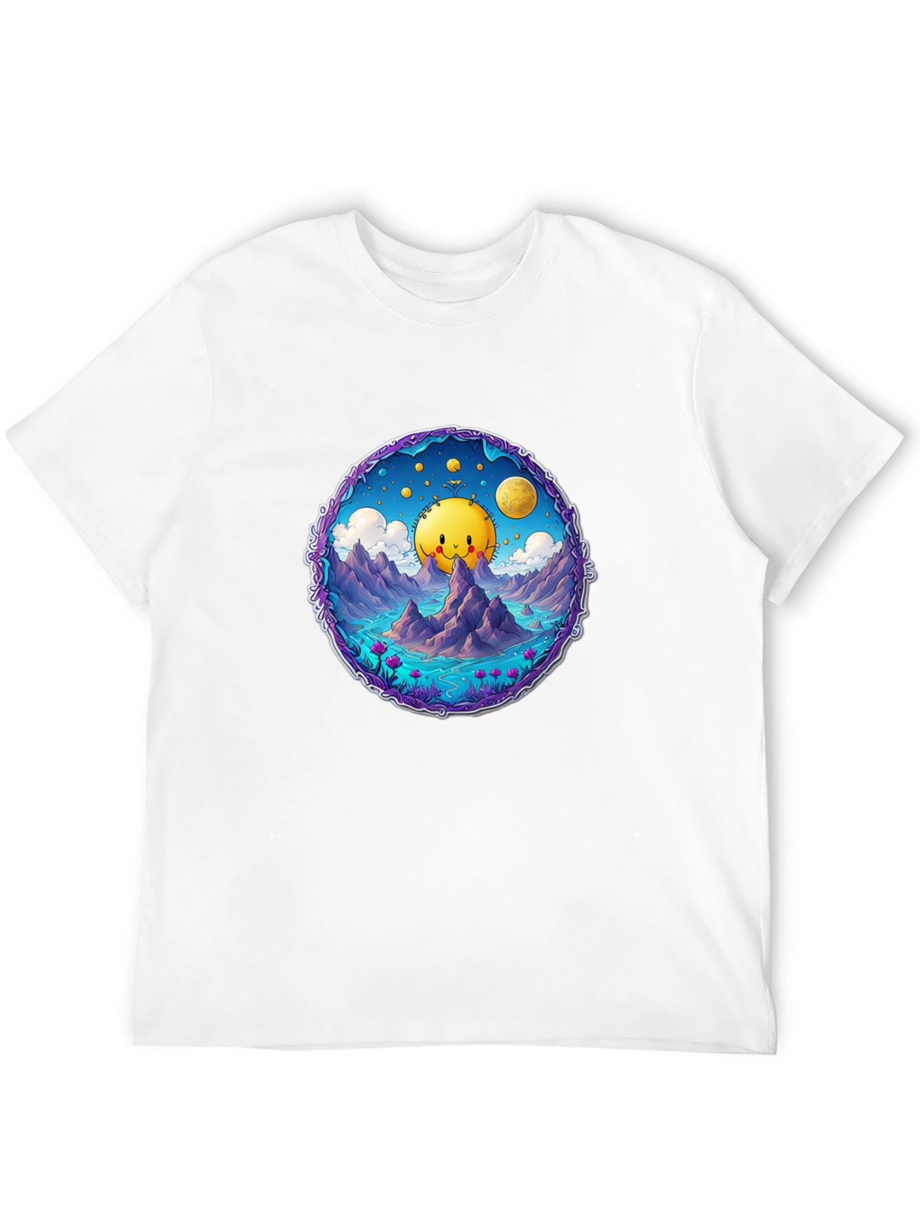 Cartoon Sun T-Shirt - Black Cotton Tee