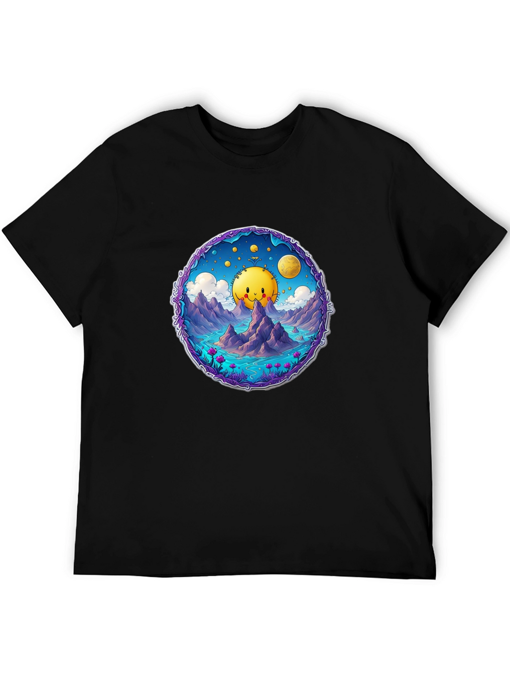 Cartoon Sun T-Shirt - Black Cotton Tee