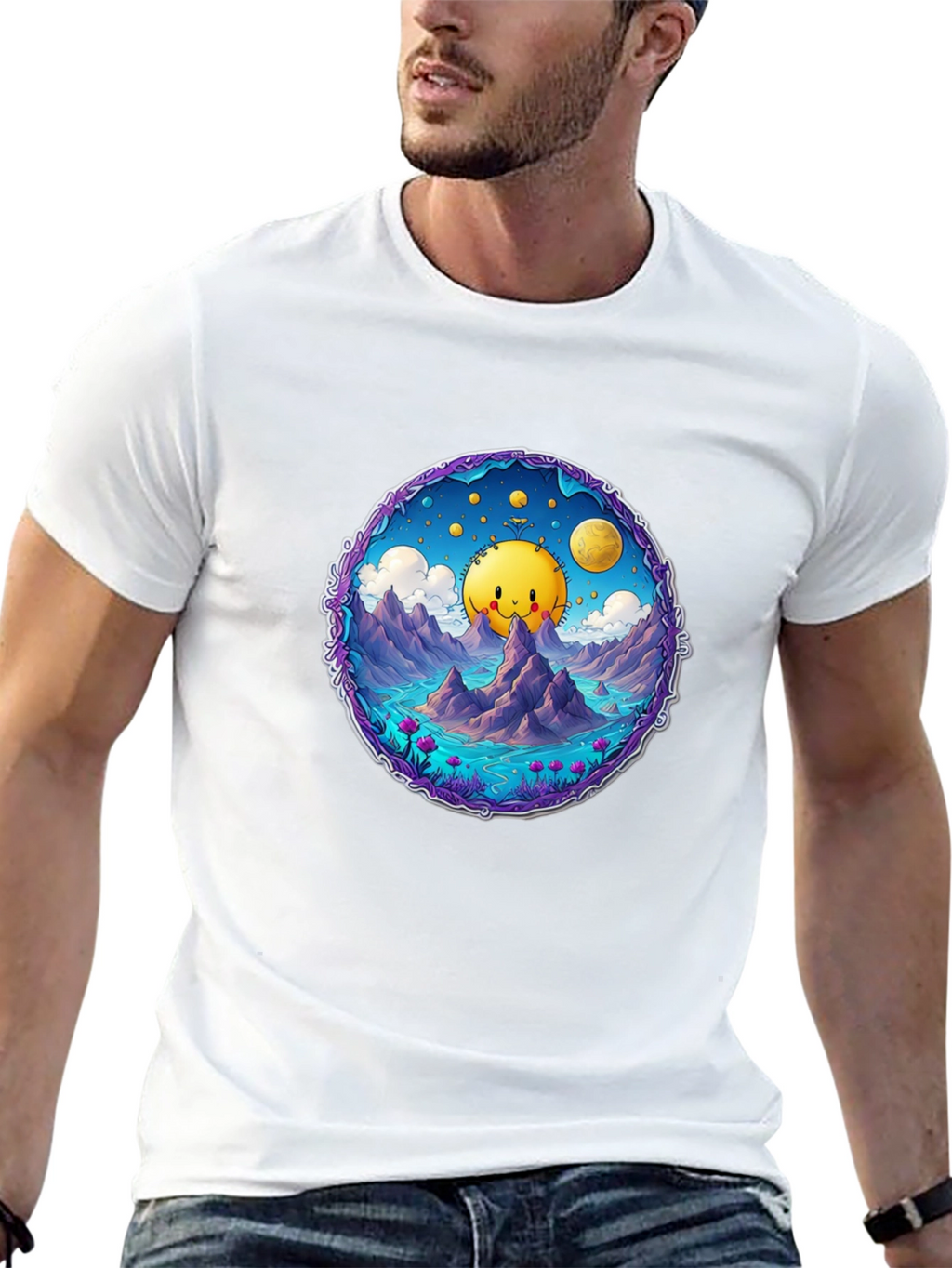 Cartoon Sun T-Shirt - Black Cotton Tee