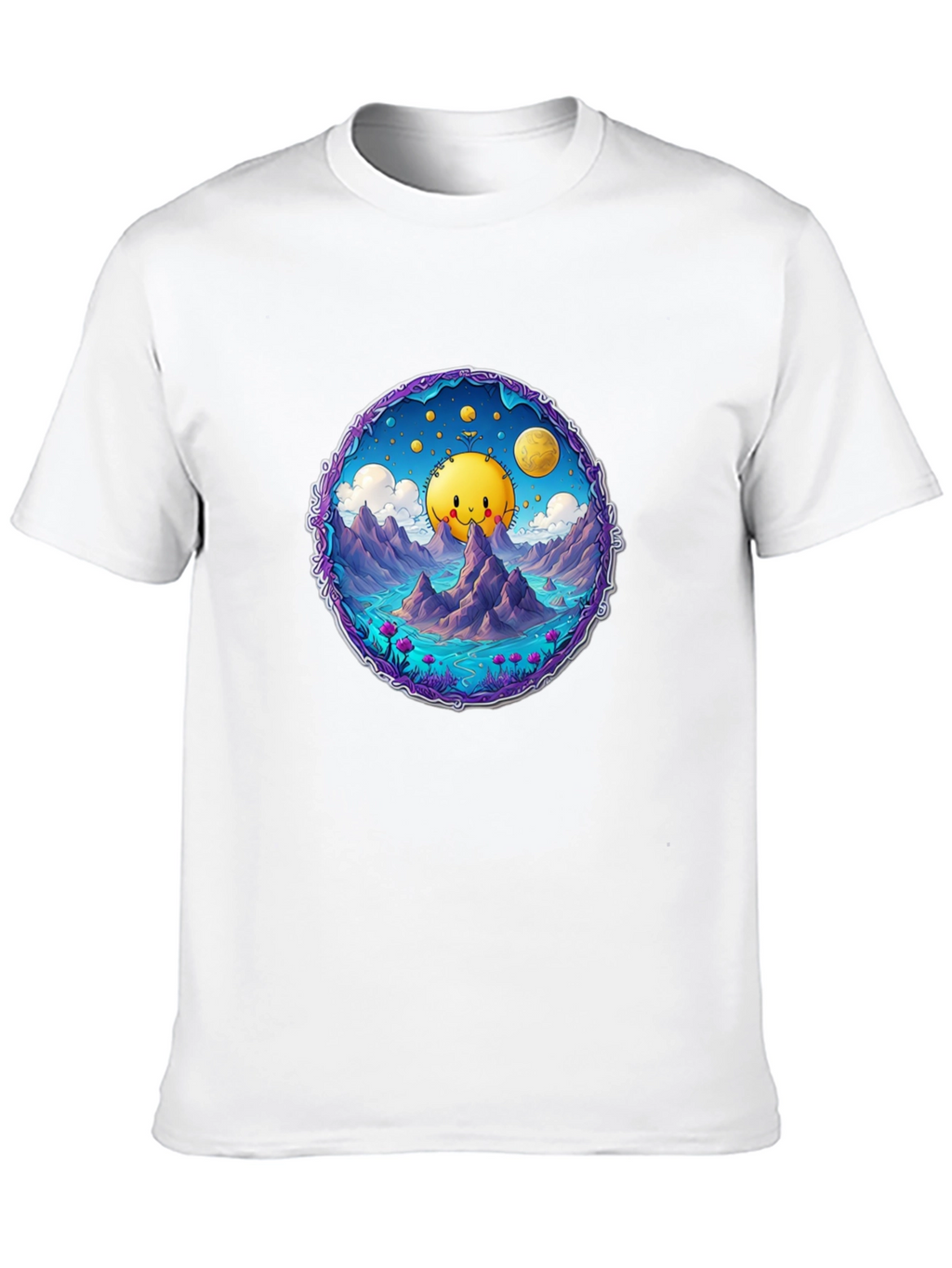 Cartoon Sun T-Shirt - Black Cotton Tee