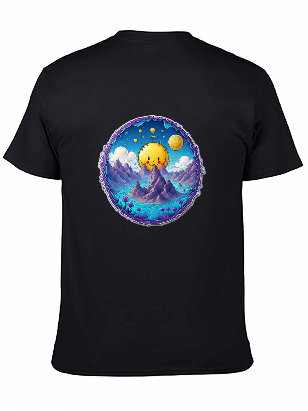 Cartoon Sun T-Shirt - Black Cotton Tee
