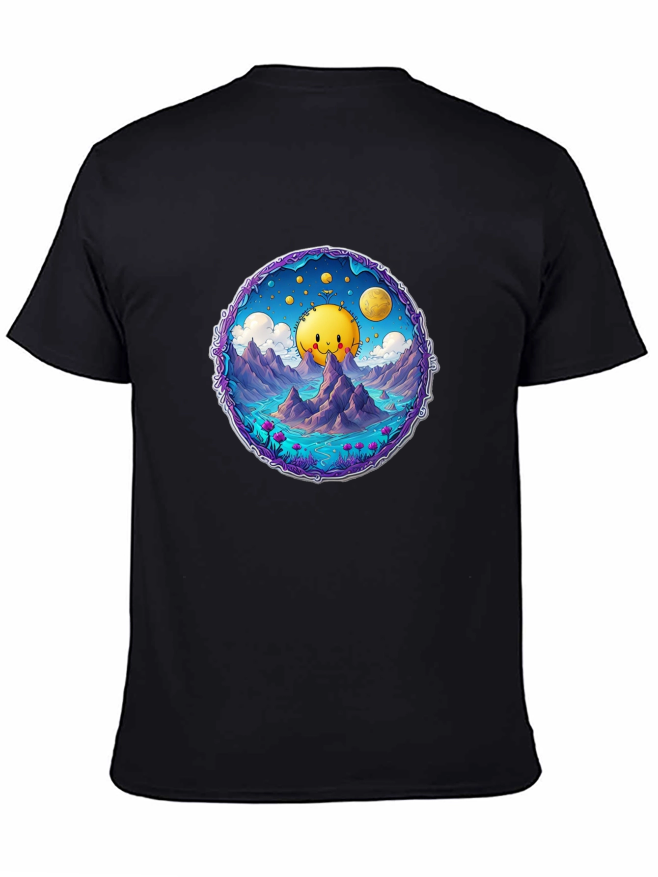 Cartoon Sun T-Shirt - Black Cotton Tee