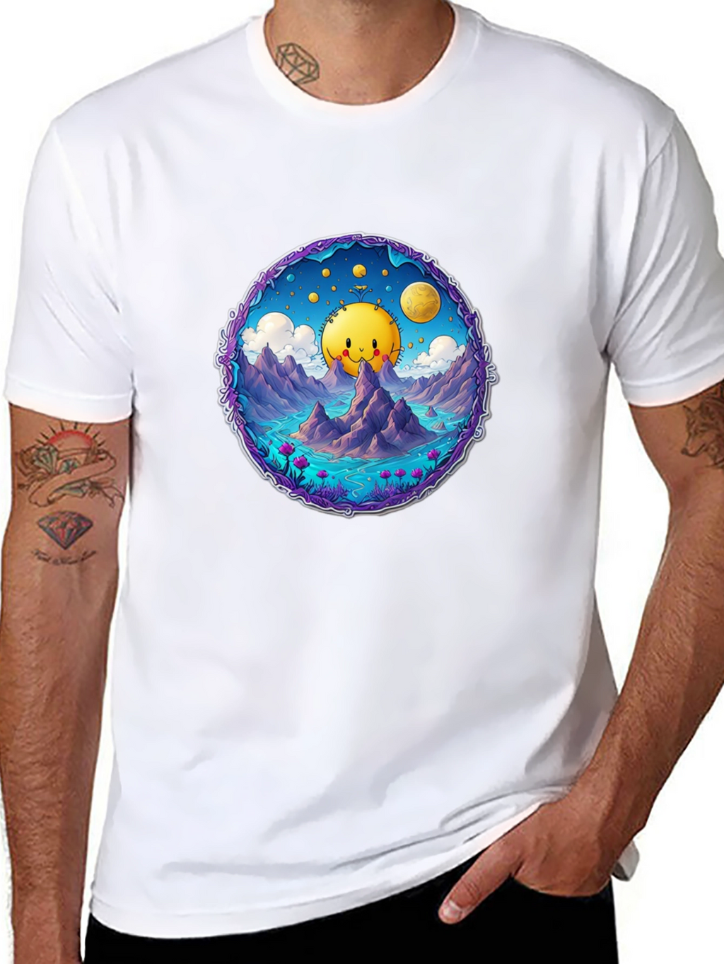 Cartoon Sun T-Shirt - Black Cotton Tee