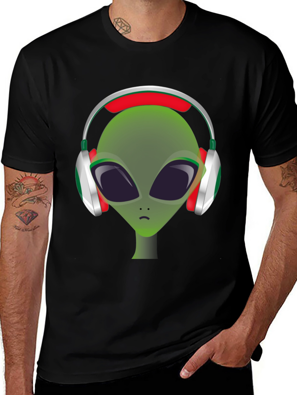 Alien DJ T-Shirt - Green Headphone Graphic Tee