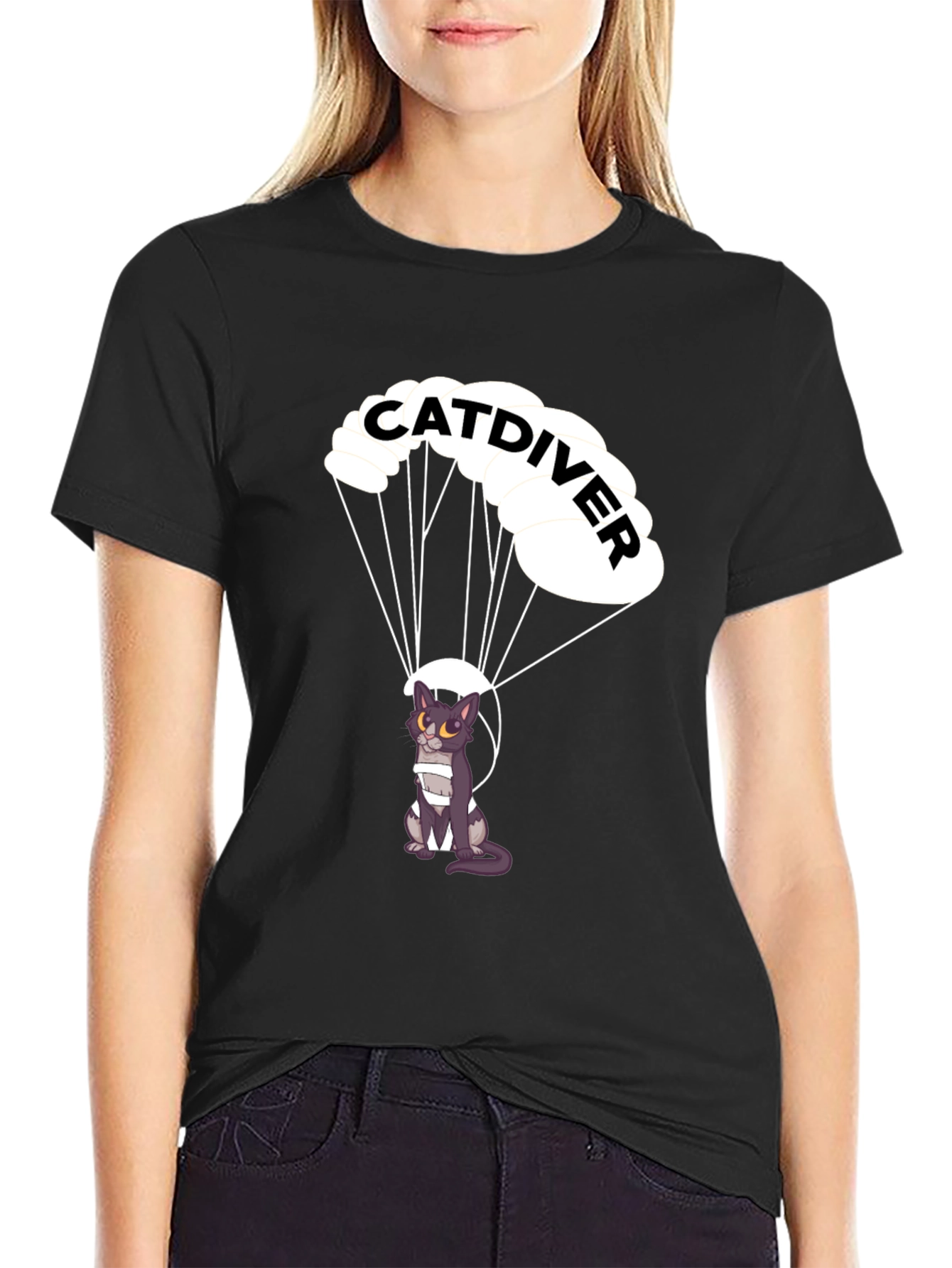 Catdiver T-Shirt - Parachuting Cat Design