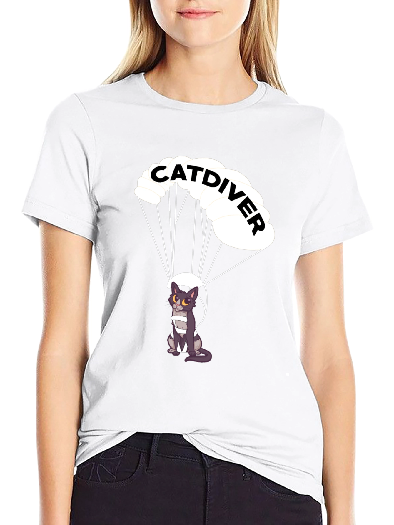 Catdiver T-Shirt - Parachuting Cat Design