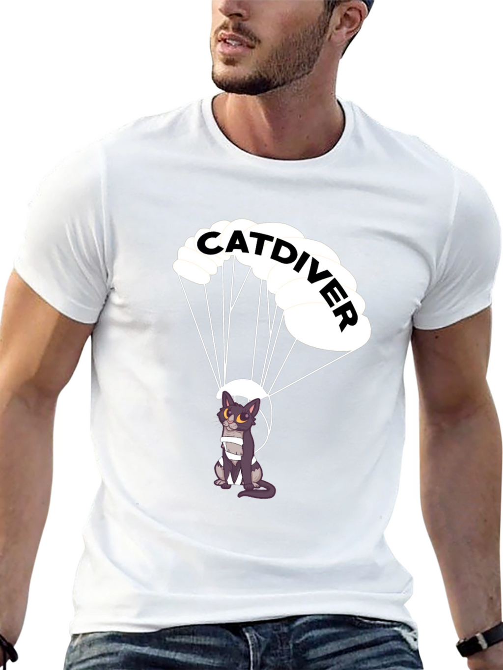 Catdiver T-Shirt - Parachuting Cat Design