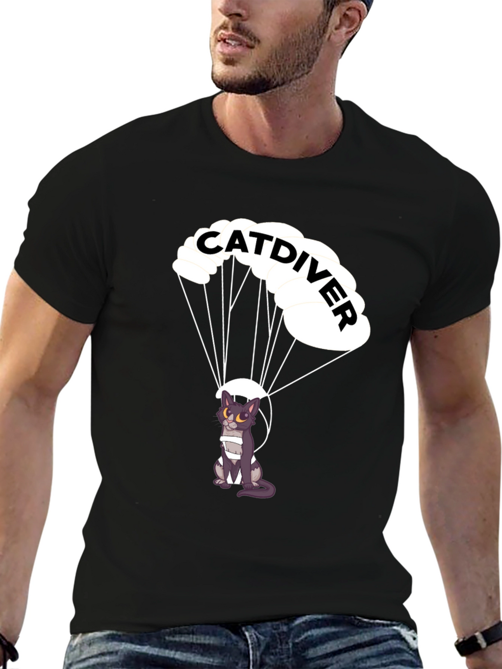 Catdiver T-Shirt - Parachuting Cat Design