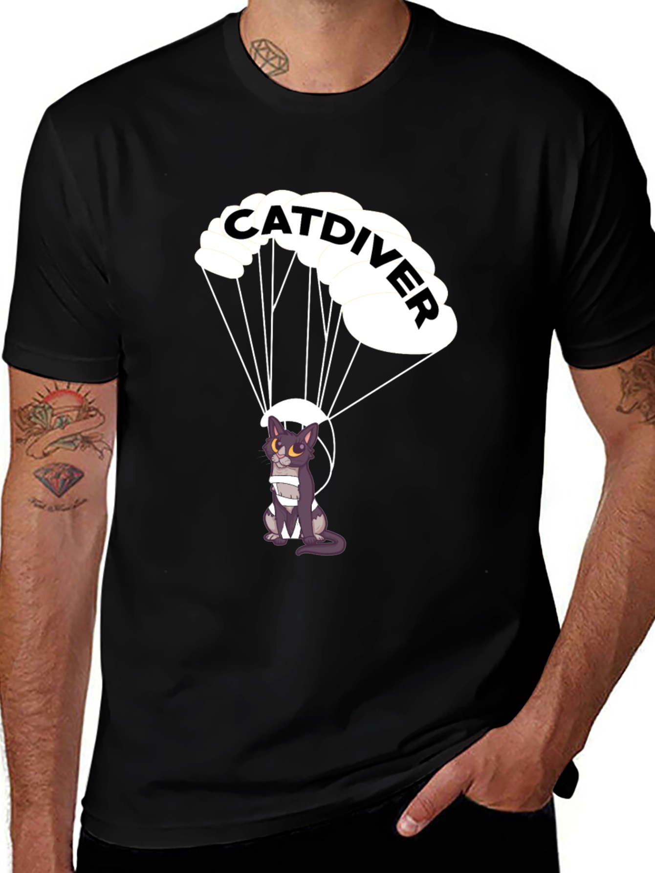 Catdiver T-Shirt - Parachuting Cat Design