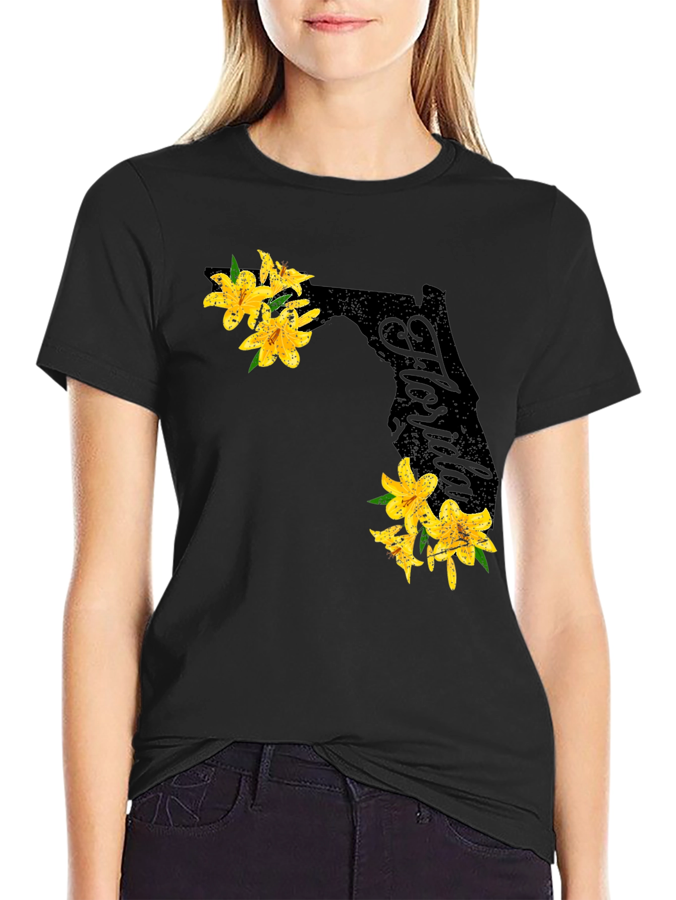 Floral Florida State Black T-Shirt