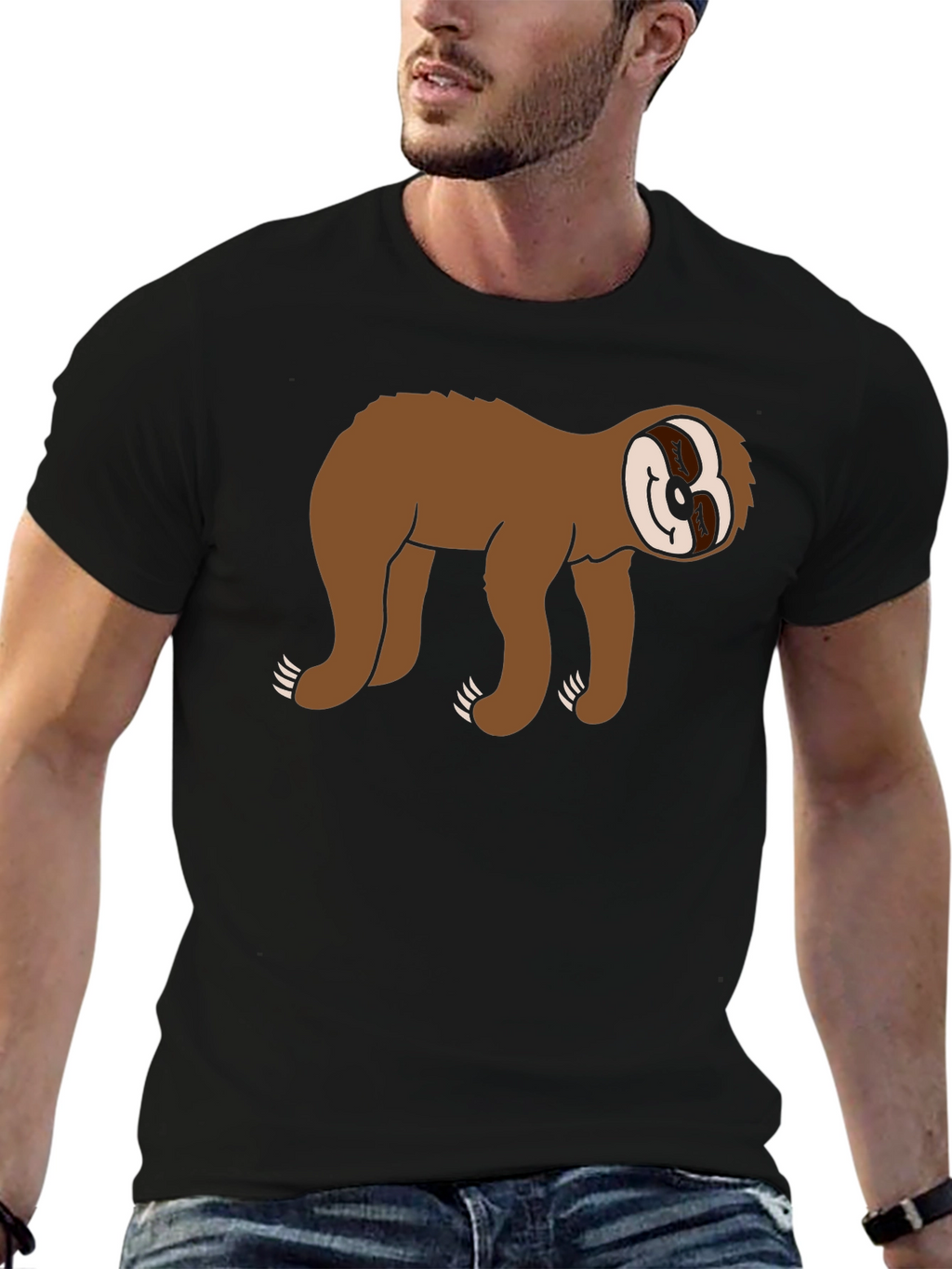 Sloth Graphic Tee - Black Cotton Casual Wear