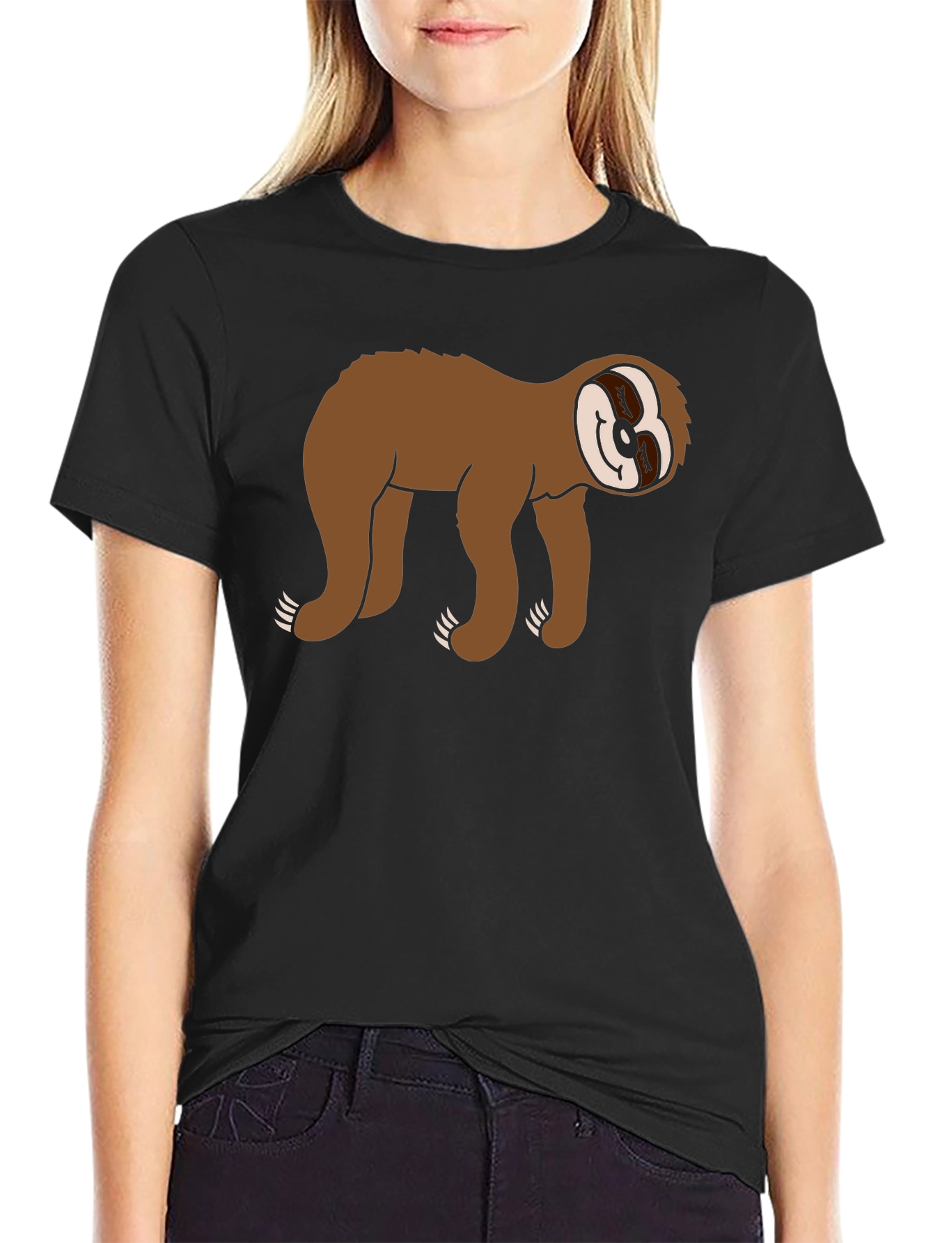 Sloth Graphic Tee - Black Cotton Casual Wear