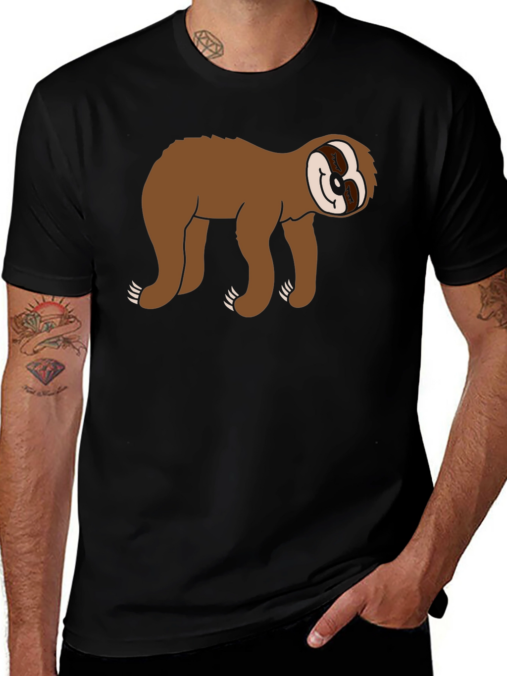 Sloth Graphic Tee - Black Cotton Casual Wear