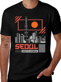 Seoul South Korea Skyline Black Graphic Tee