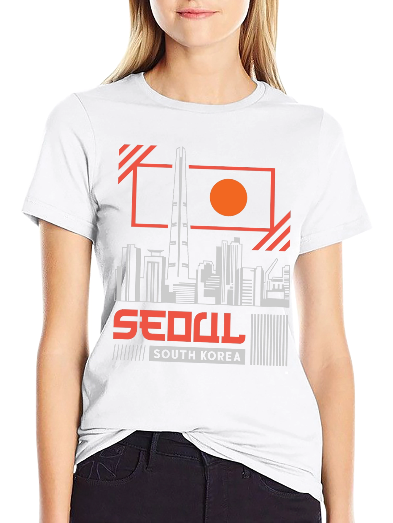 Seoul South Korea Skyline Black Graphic Tee