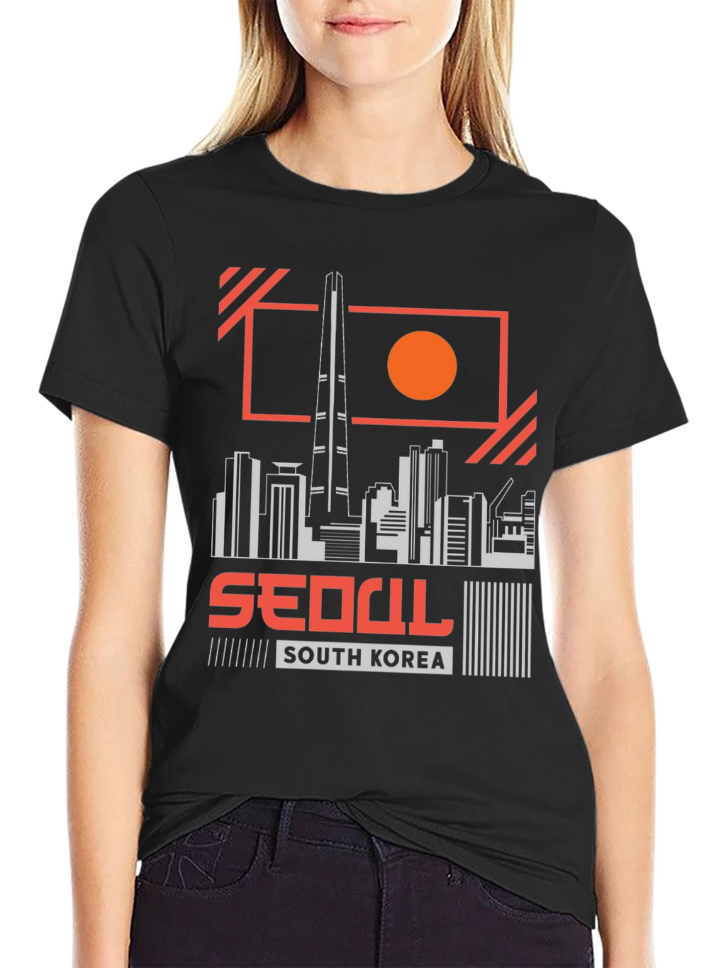 Seoul South Korea Skyline Black Graphic Tee