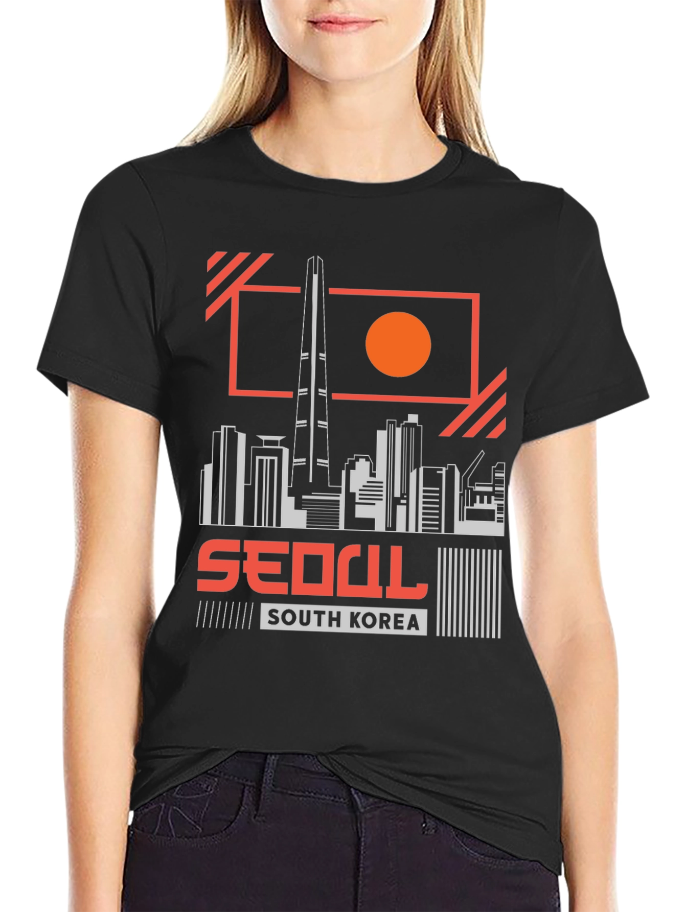 Seoul South Korea Skyline Black Graphic Tee