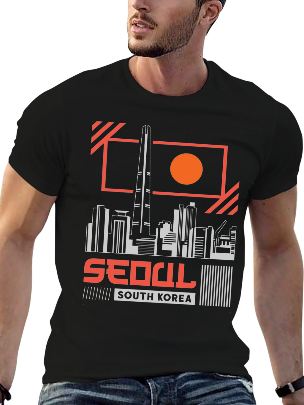 Seoul South Korea Skyline Black Graphic Tee