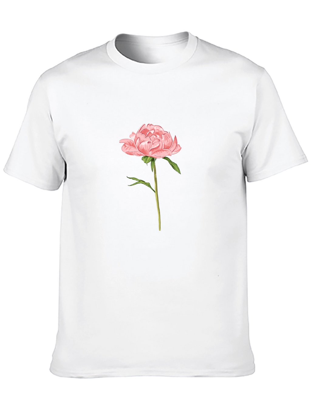 Mens Black T-Shirt with Pink Peony Flower Graphic