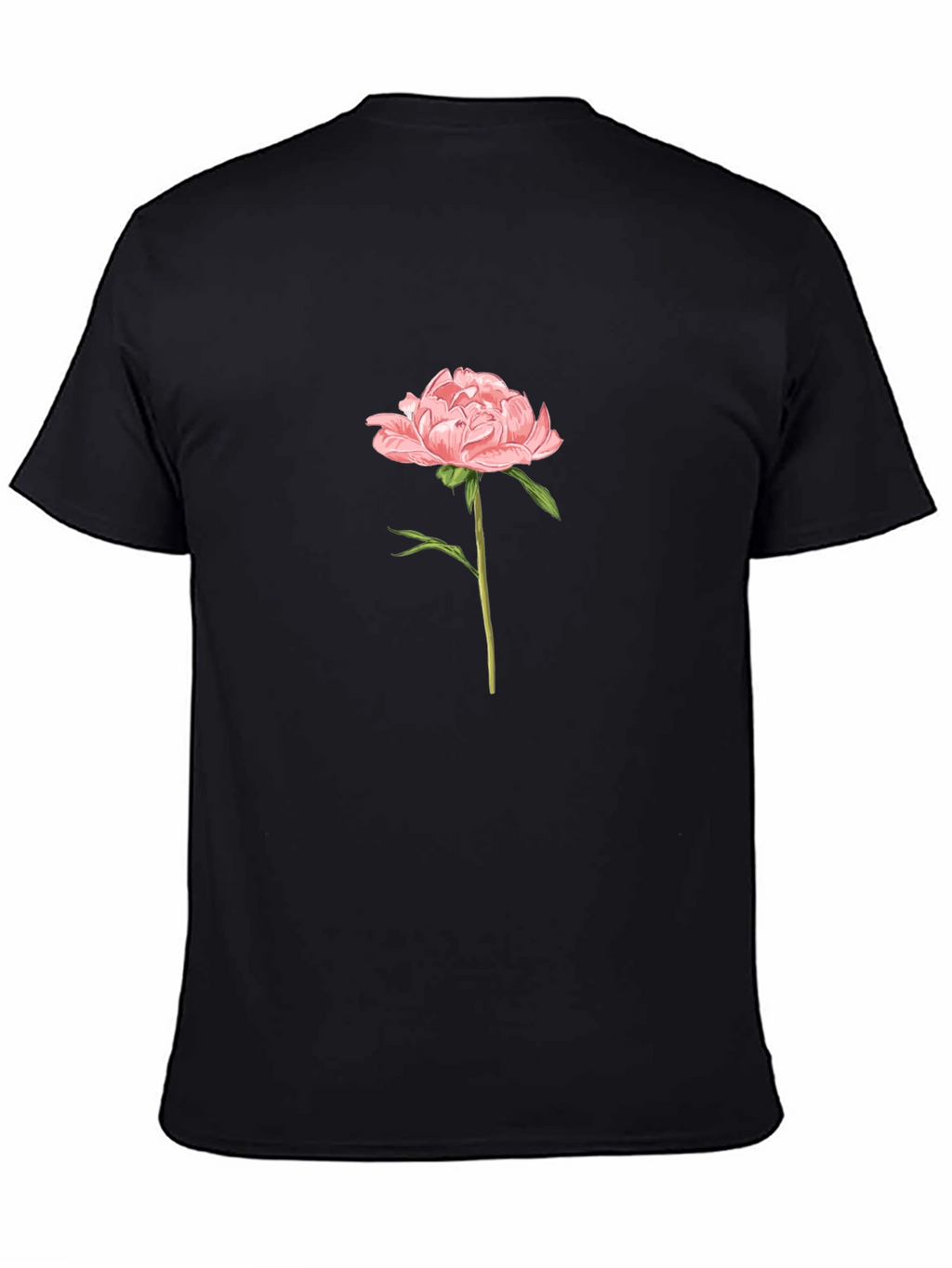 Mens Black T-Shirt with Pink Peony Flower Graphic