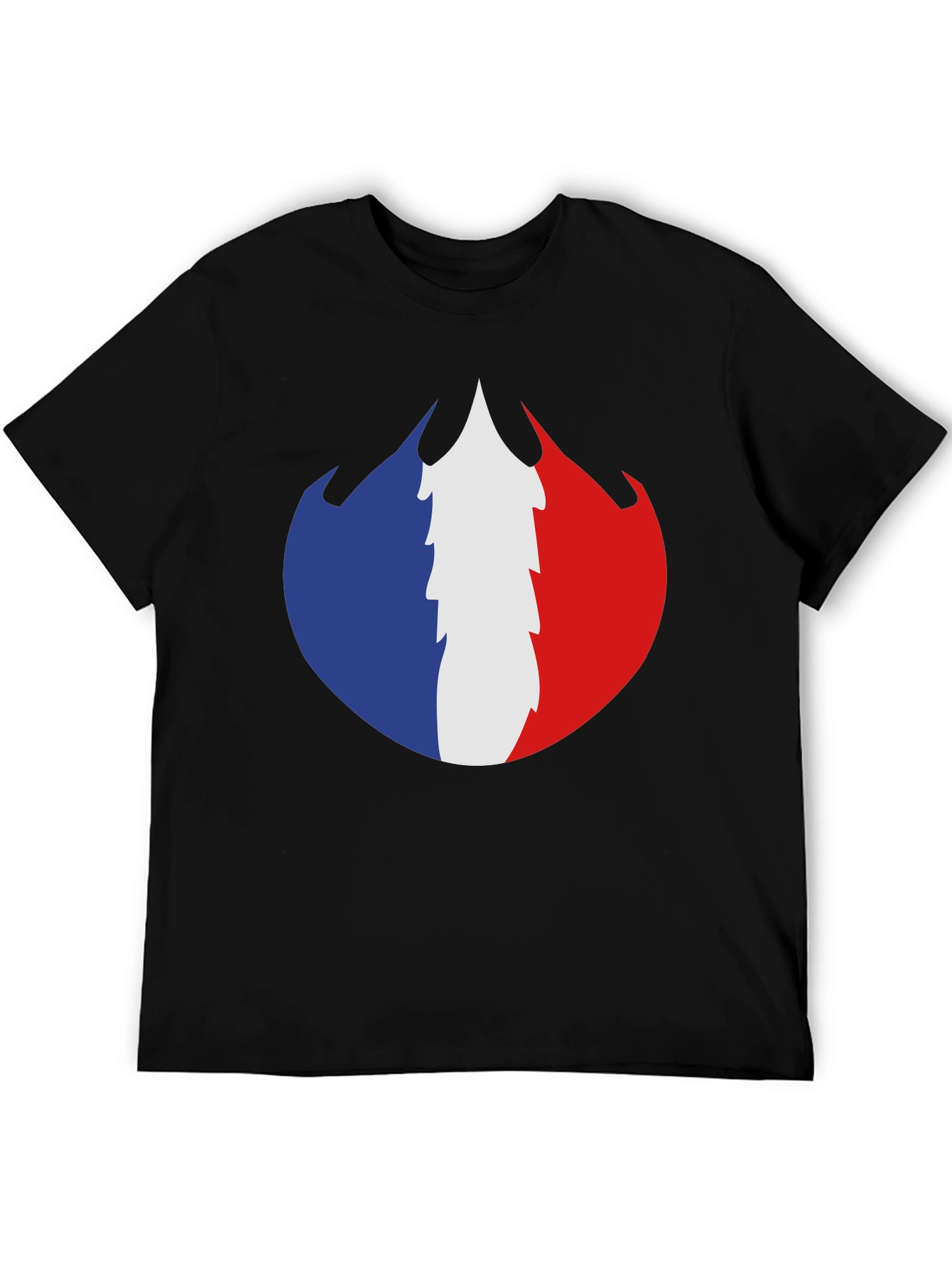 French Flag Fire Design Black T-Shirt