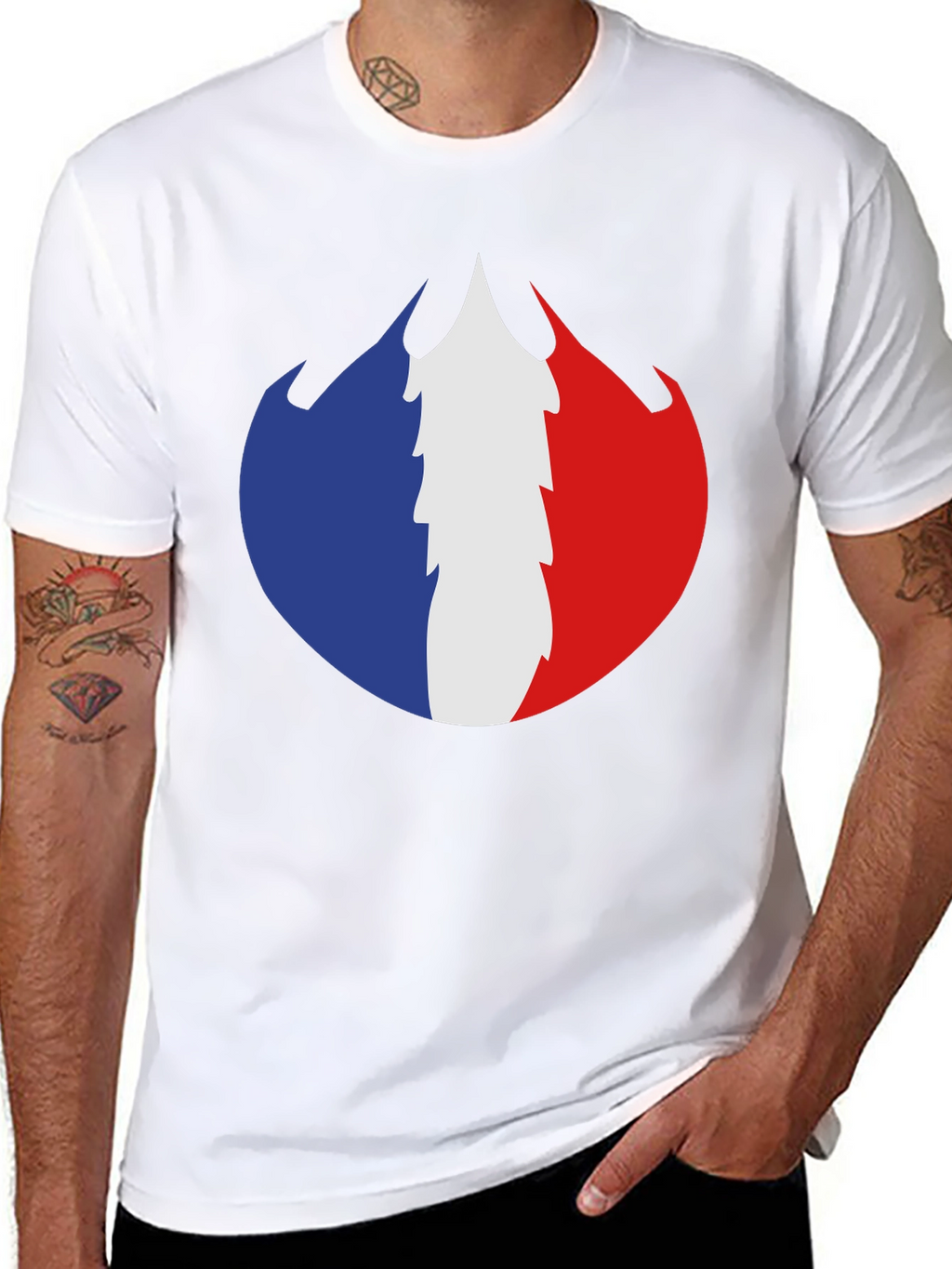 French Flag Fire Design Black T-Shirt