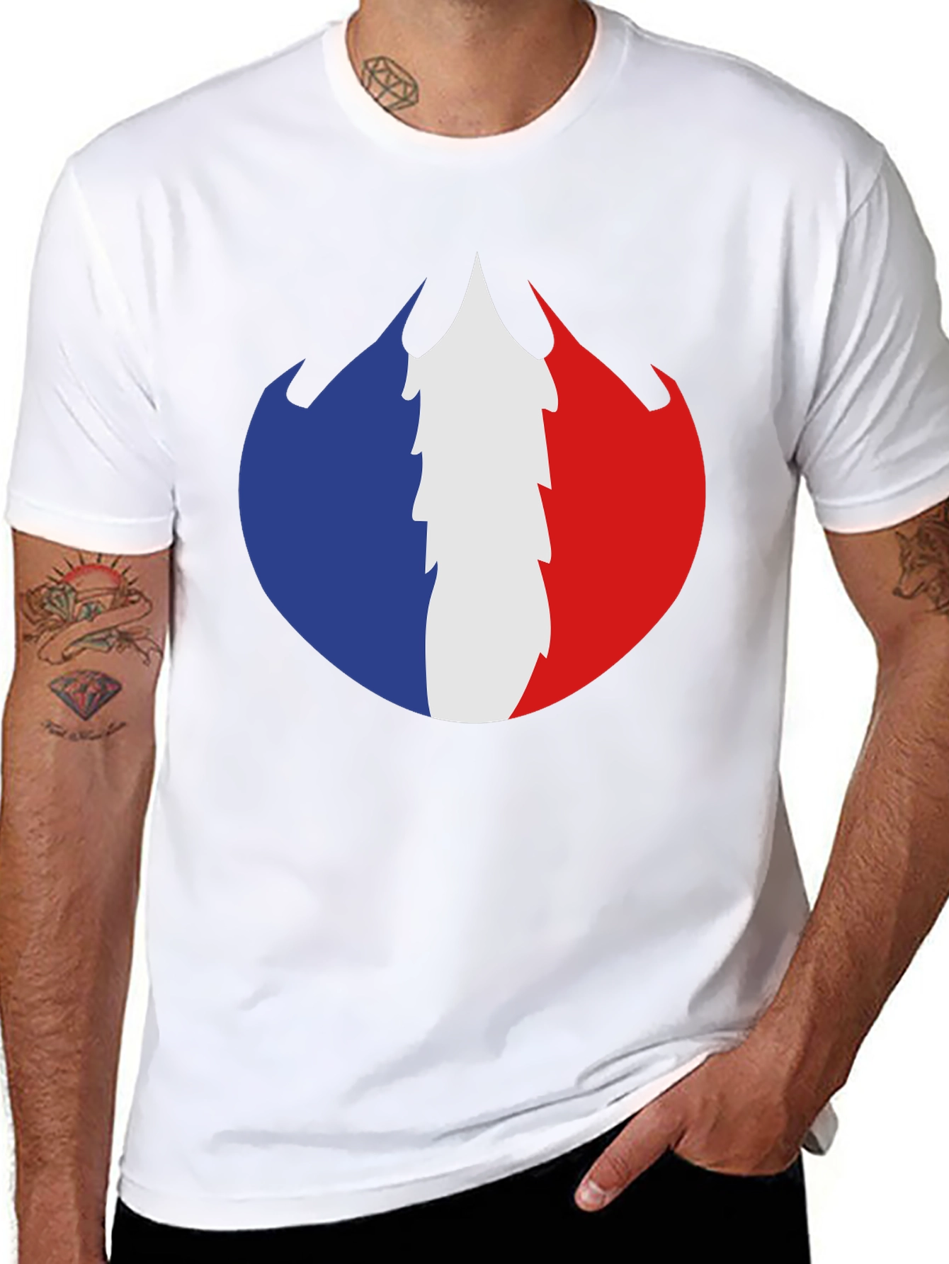 French Flag Fire Design Black T-Shirt