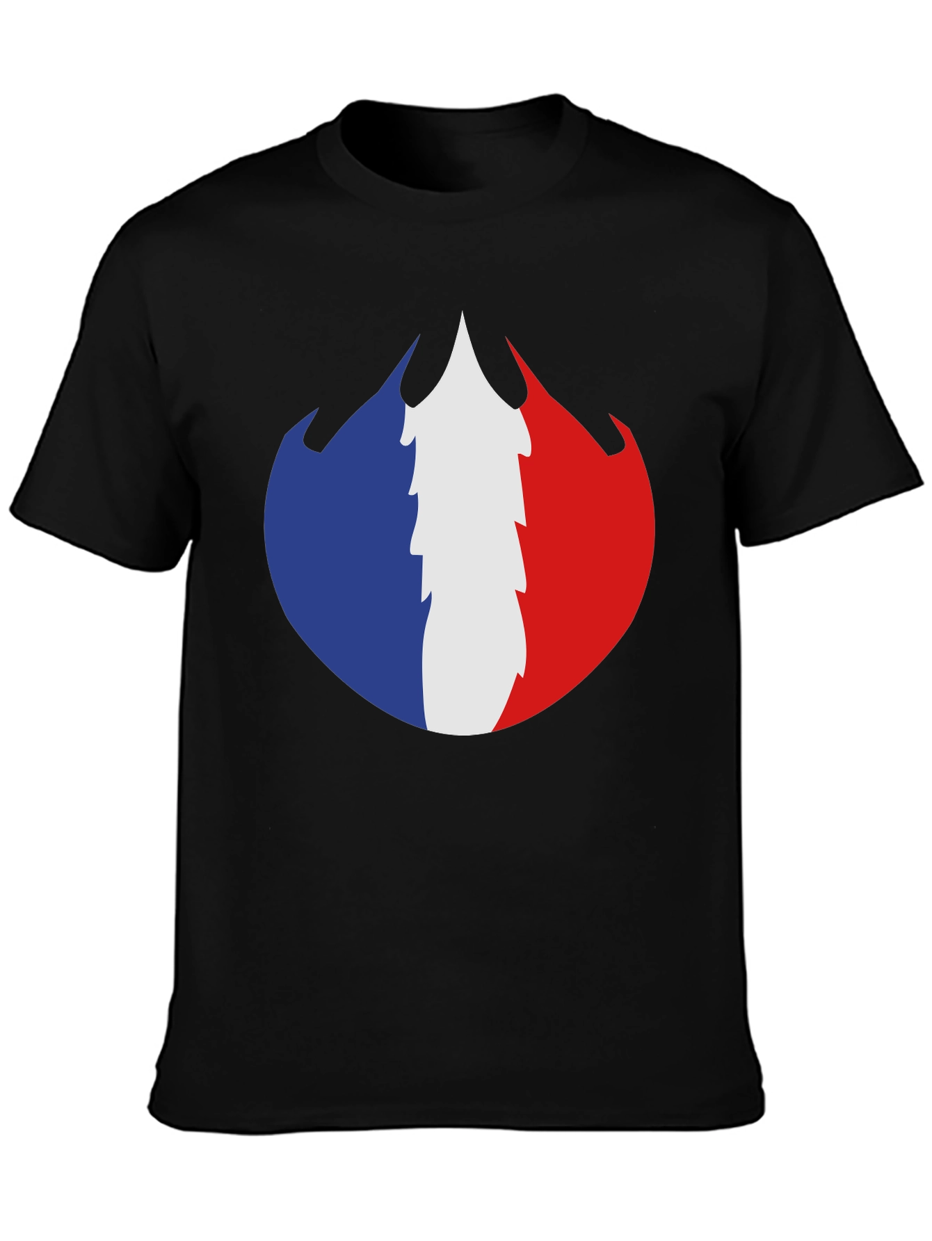French Flag Fire Design Black T-Shirt