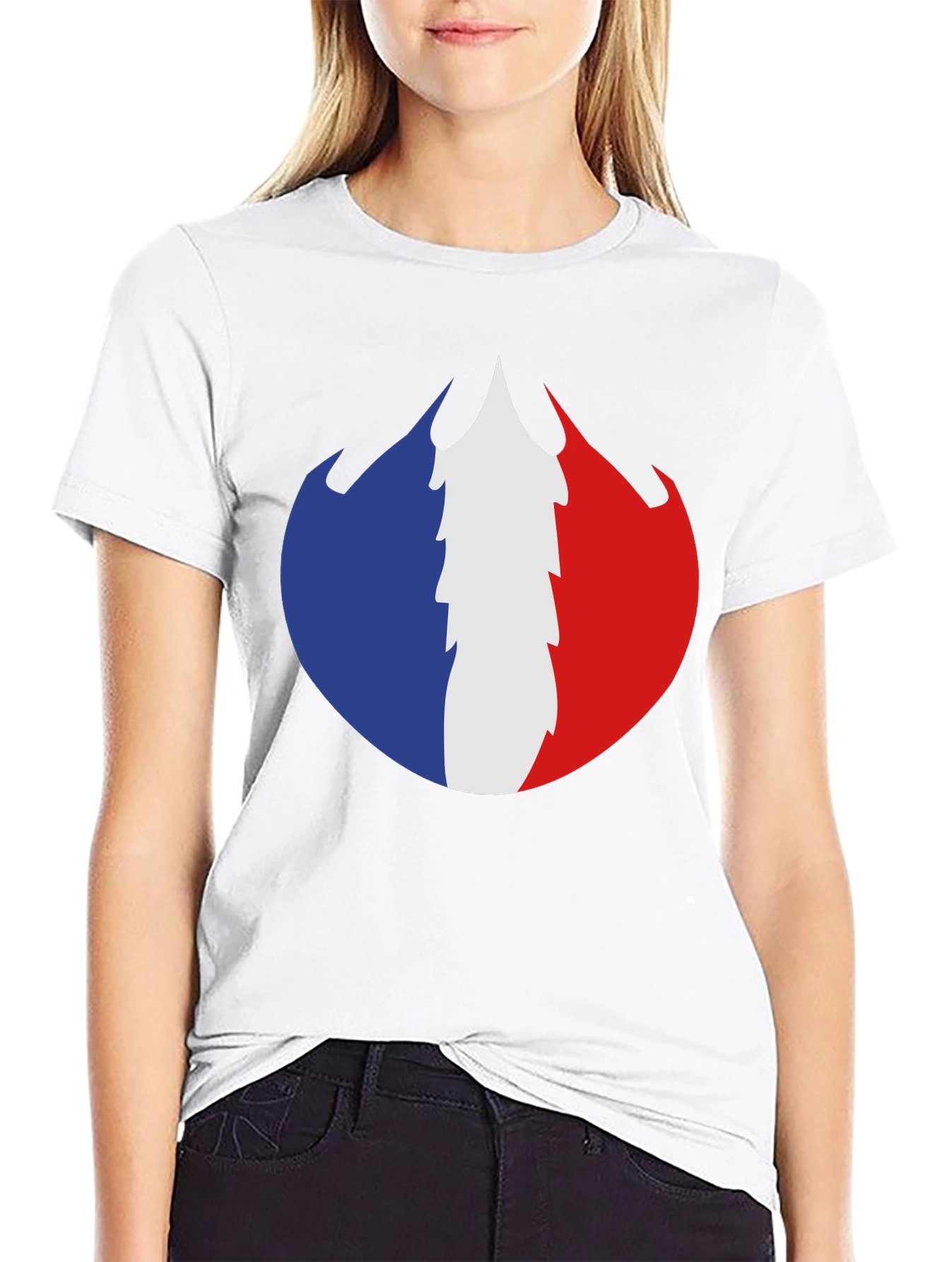 French Flag Fire Design Black T-Shirt