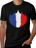 French Flag Fire Design Black T-Shirt