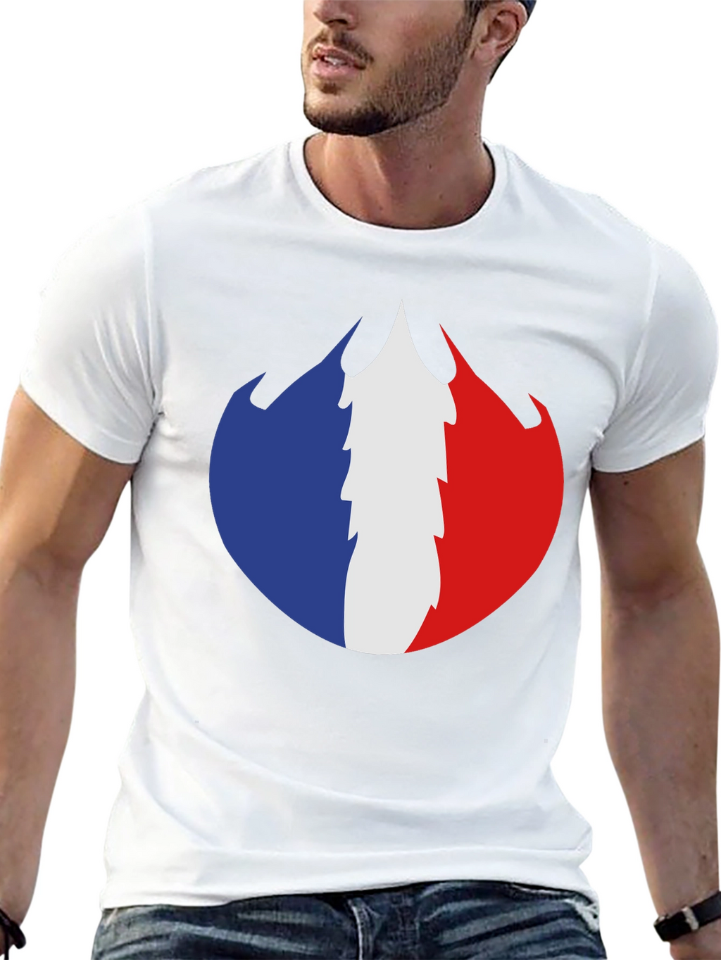 French Flag Fire Design Black T-Shirt