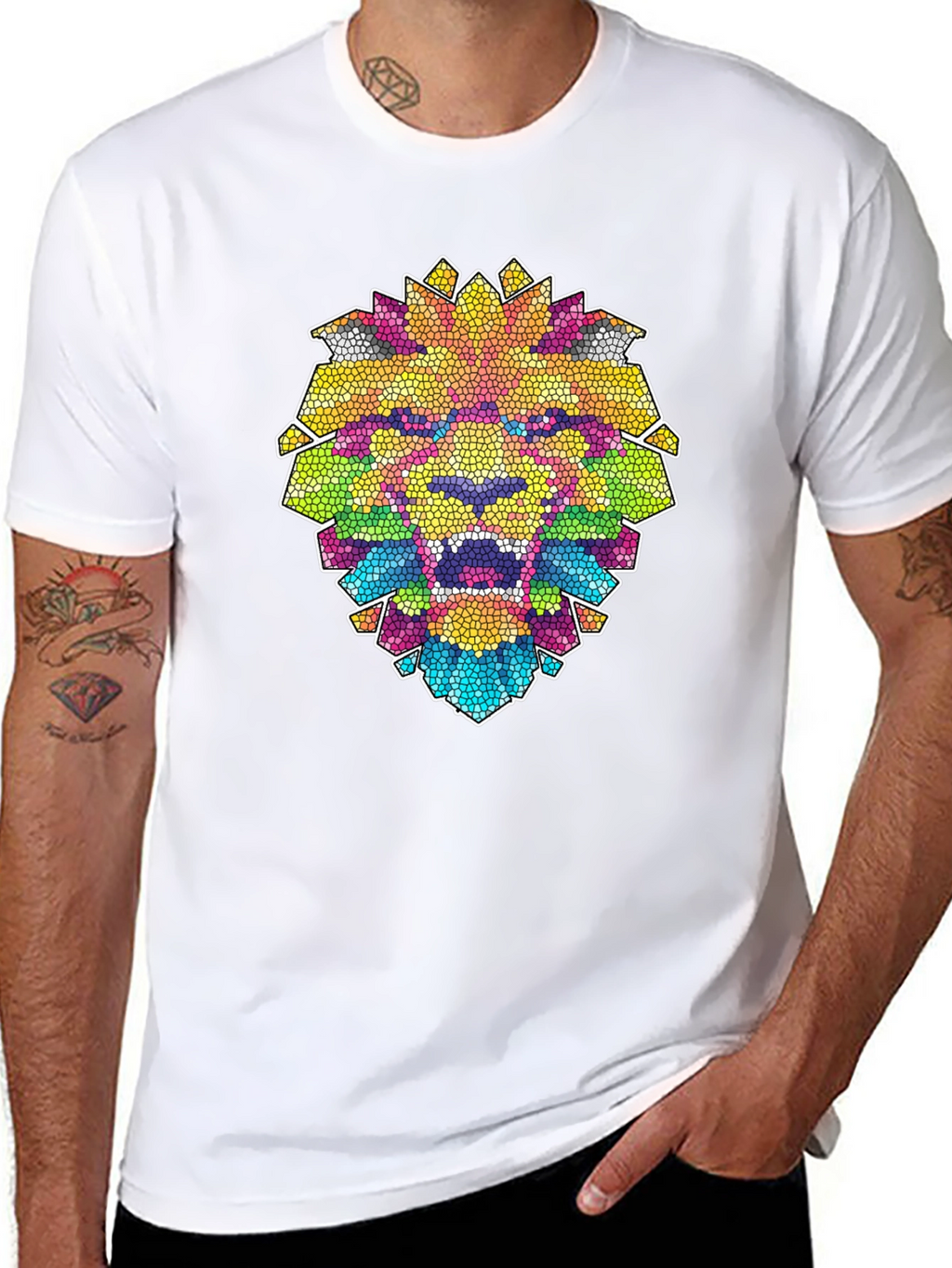 Mosaic Lion Graphic Black T-Shirt