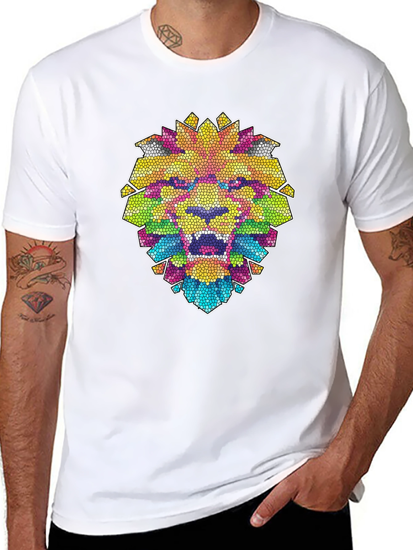 Mosaic Lion Graphic Black T-Shirt