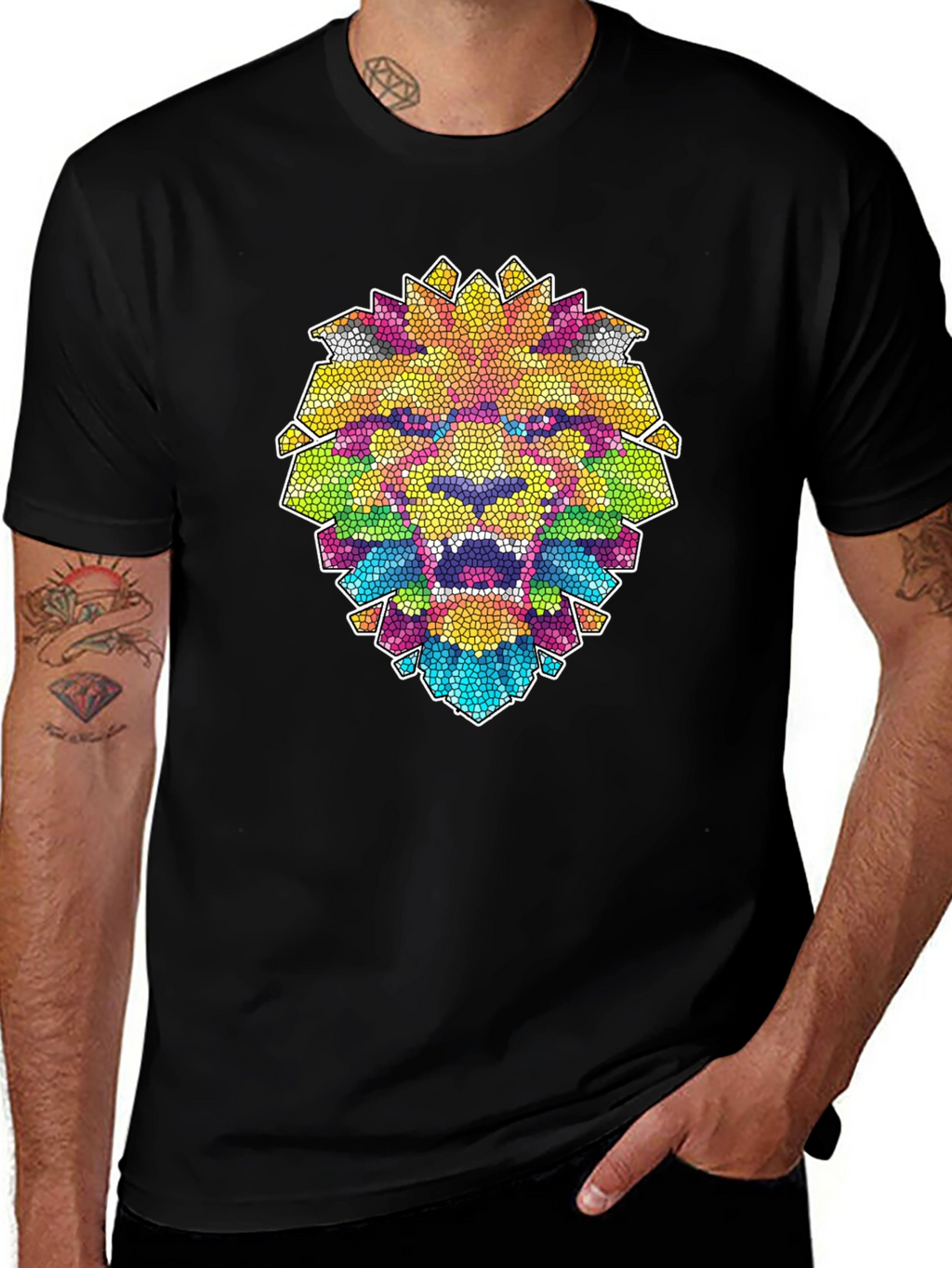 Mosaic Lion Graphic Black T-Shirt