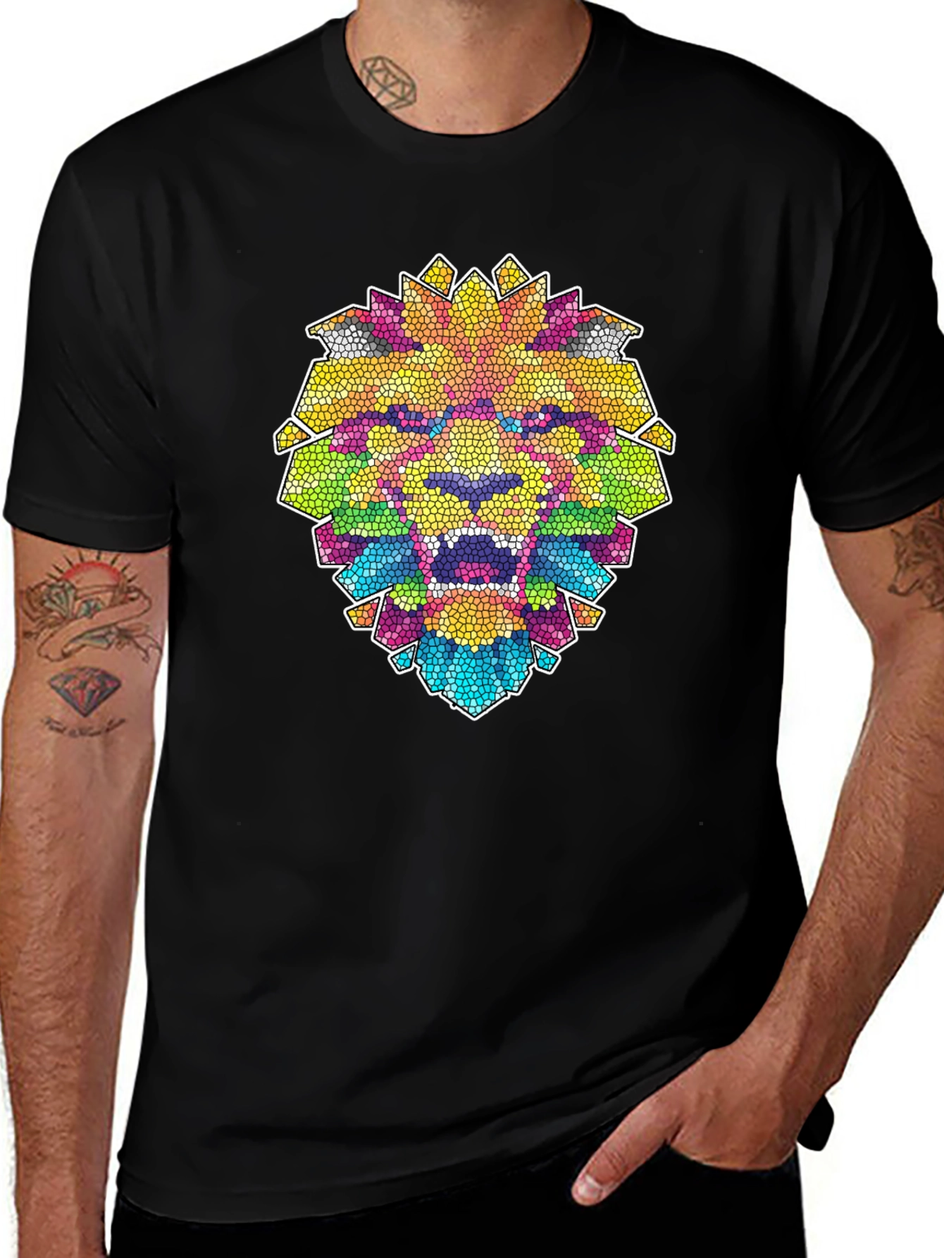 Mosaic Lion Graphic Black T-Shirt