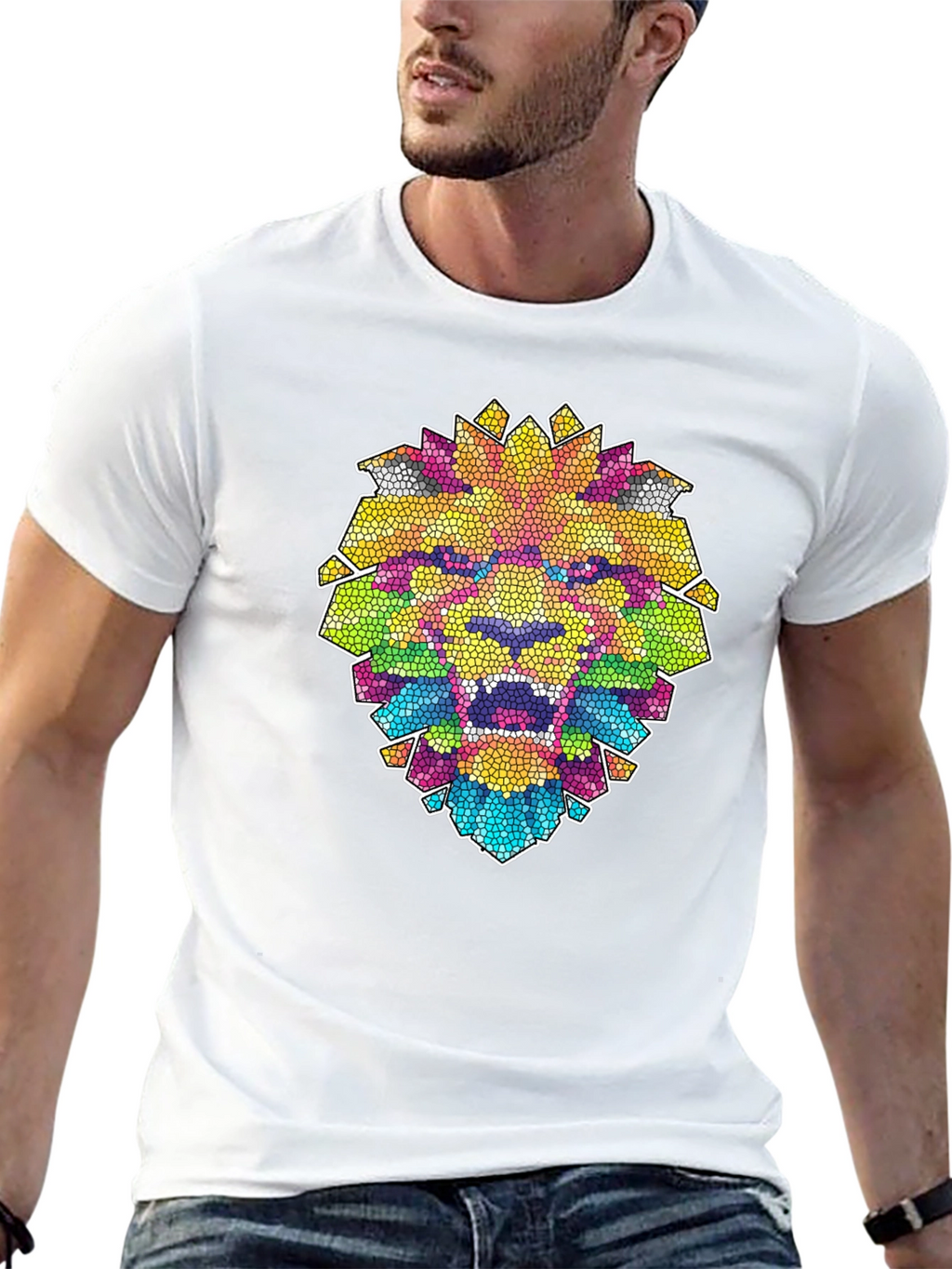 Mosaic Lion Graphic Black T-Shirt